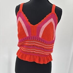 Y2K Crochet cami ruffle Top Womens large Festival peplum Boho Indie Retro